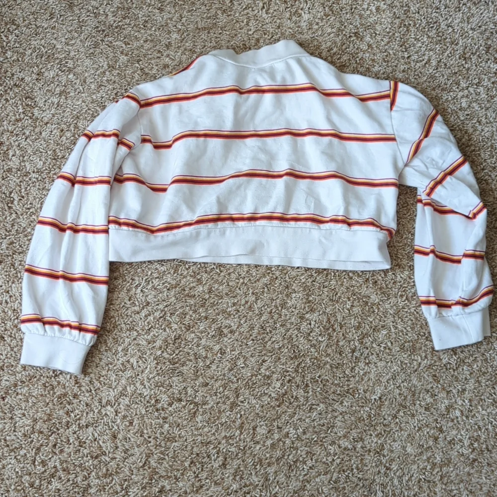 wild fable White Cropped Crewneck Sweater with Red and Orange Stripes - Picture 4 of 4